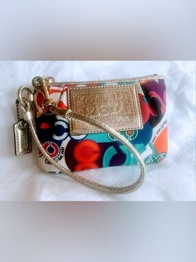 Coach Multicolor Poppy Signature Wristlet with Gold Trim